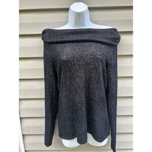 Vtg Y2k Cache Womens Off Shoulder Sweater Size L Black Gold Whimsigoth Metallic